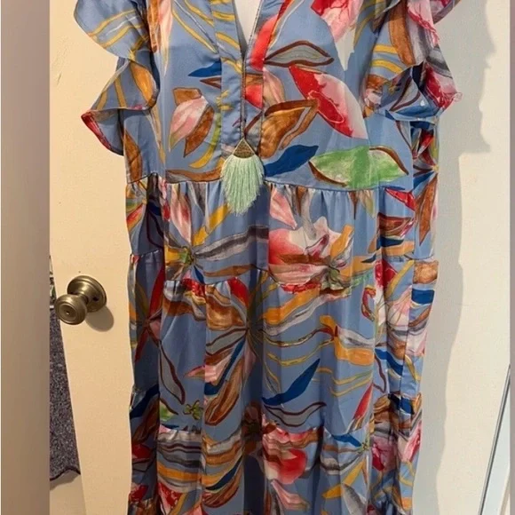 Umgee Light Blue Floral Maxi Dress with Multicolor Print Medium/large - Picture 1 of 11